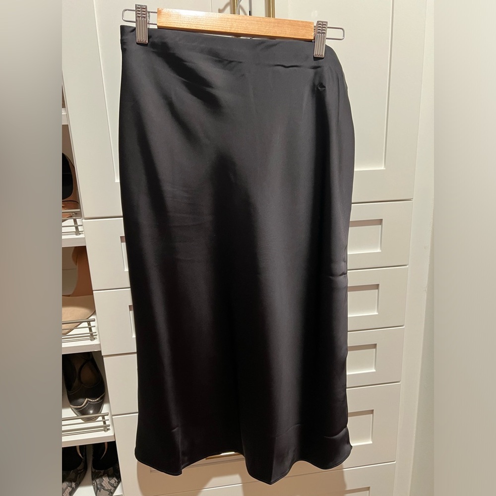 Black midi slip skirt with side slit